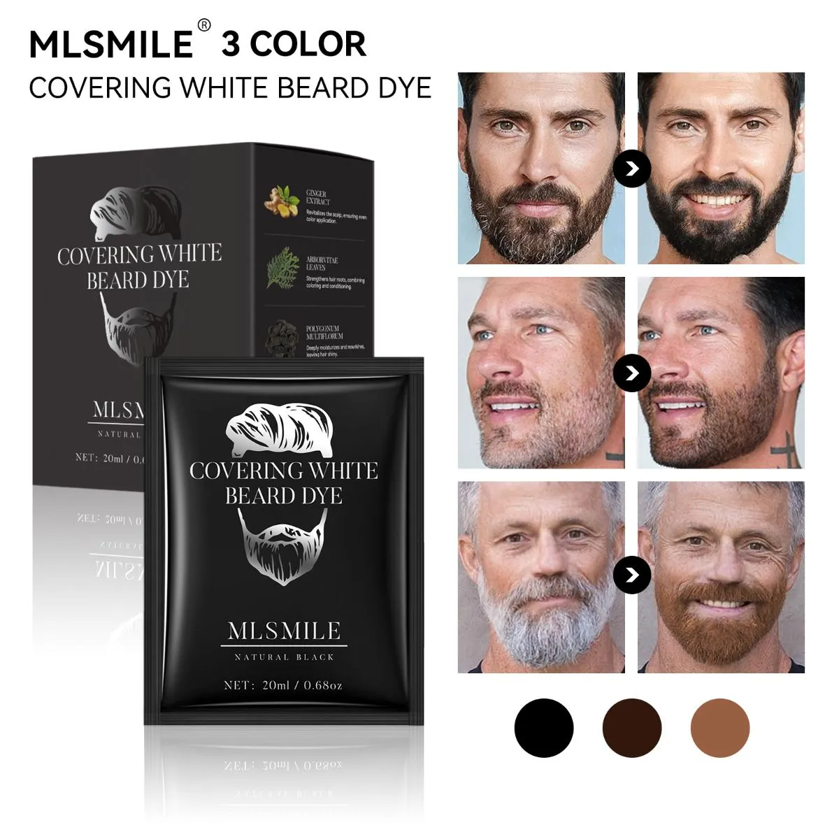 10 Pack Foam Beard Dye for Men – No-Mix, Ready-to-Use Gray Coverage, Ammonia-Free Facial Hair Color for Mustache & Beard (Black/Dark Brown)